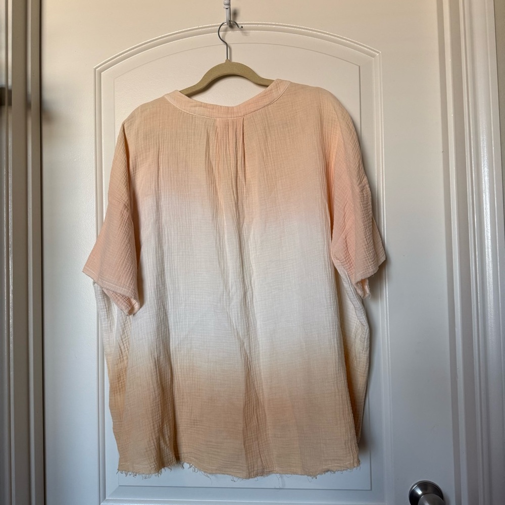 La Miel Peach and White Women's cotton Top, boho relaxed fit, beachy, chill day - Picture 5 of 7